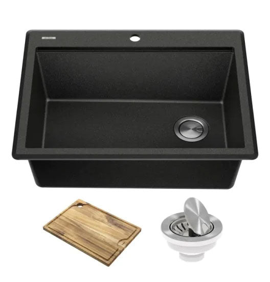 Quartz Classic Dusk Gray Quartz 33 in. Single Bowl Undermount Kitchen Sink