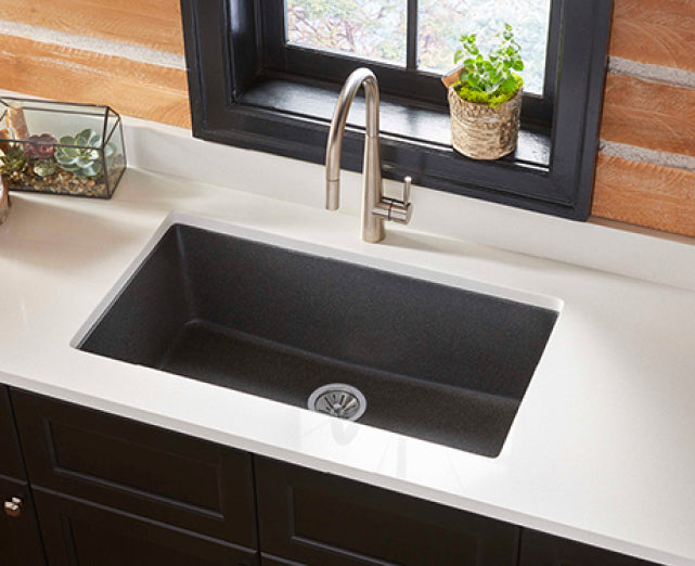 Quartz Classic Dusk Gray Quartz 33 in. Single Bowl Undermount Kitchen Sink